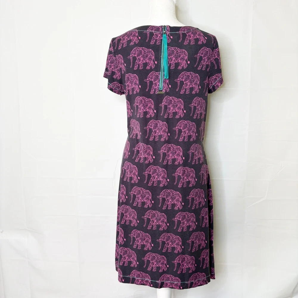 Hatley Dress Elephant Print Short Sleeve Shift Medium Pink Purple Summer